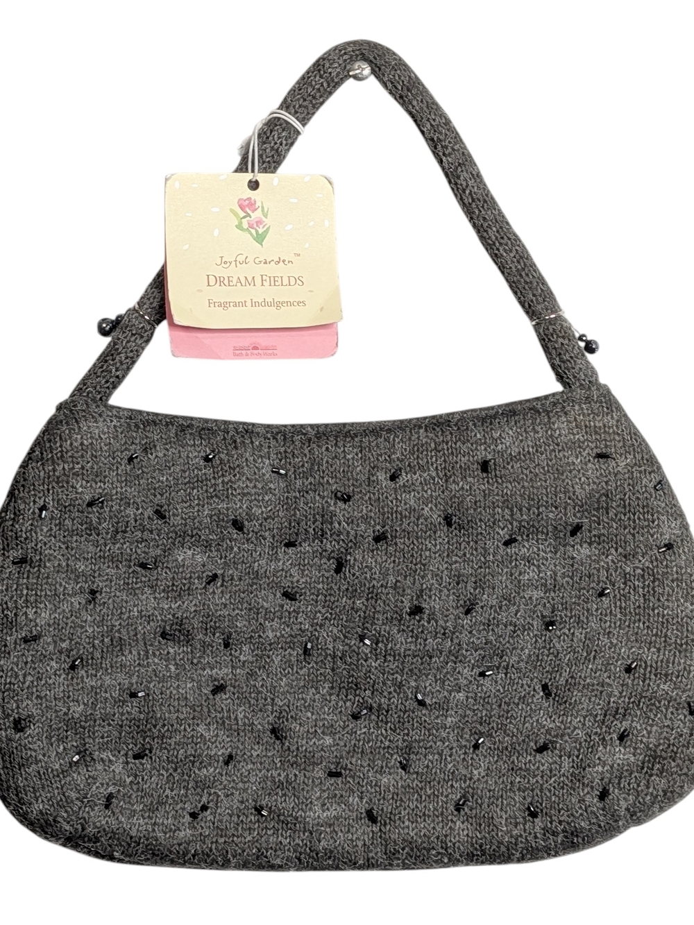 Bath Body Works Gray Knit Y2k Beaded Small Shoulder Bag Cozy Dark Academia Fairy